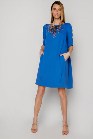 VESTIDO PLIEGUE Y ESCOTE EN ESPALDA AZULÓN