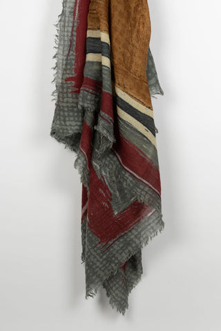 Corinna scarf in grey, burgundy, and camel
