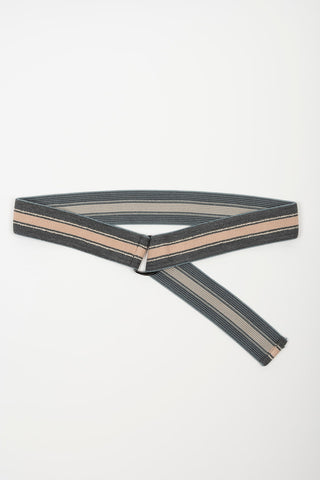 Nadine dark gray elastic belt with ecru and beige stripes