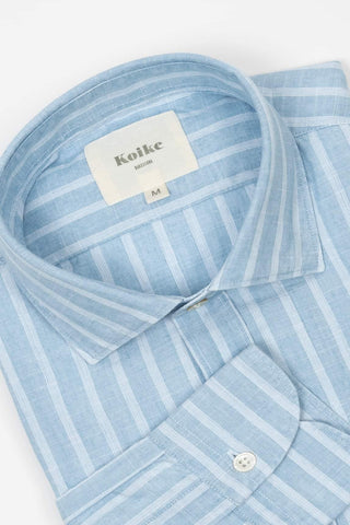 Koike blue shirt with white stripe
